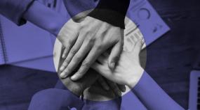 Illustration de six mains qui se rassemblent.