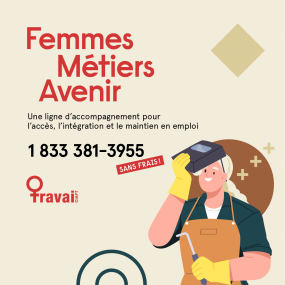 Visuel de Femmes.Métiers.Avenir : logo du CIAFT, numéro et nom de la ligne et illustration d'une femme travaillant dans le domaine de l'automobile.